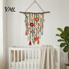 Crochet Flower Tapestry Bohemian Hanging Tapestry, Handmade Tassels Decor with Wooden Stick, Living Room Bedroom Wall Art Decoration Easy To Hang