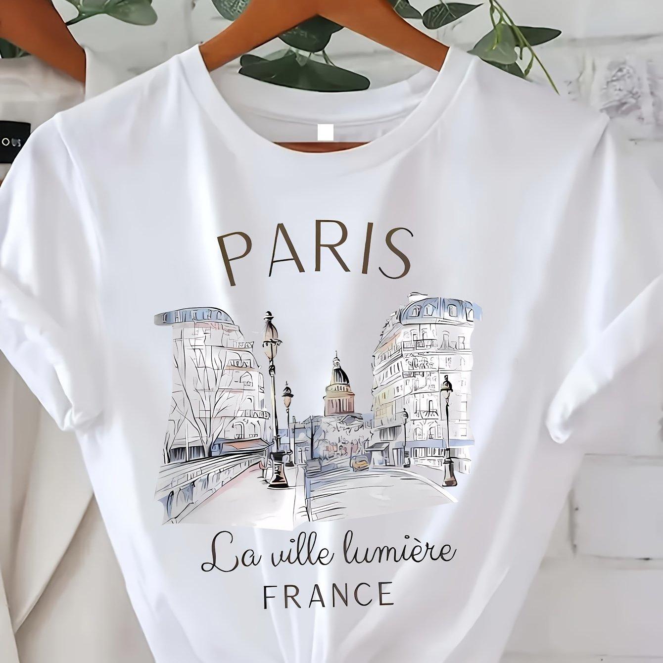 

Футболка Paris Women Print T Shirt Girl Short Sleeve A-Line Casual Top for Summer & Spring, женская одежда 6XL