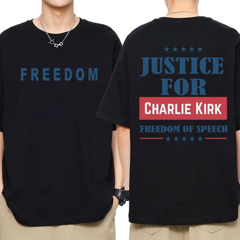 Justice for Charlie Kirk Freedom of Speech T Shirts Men Women Vintage Fashion Oversized Tshirts High Quality T Shirt Streetwear S