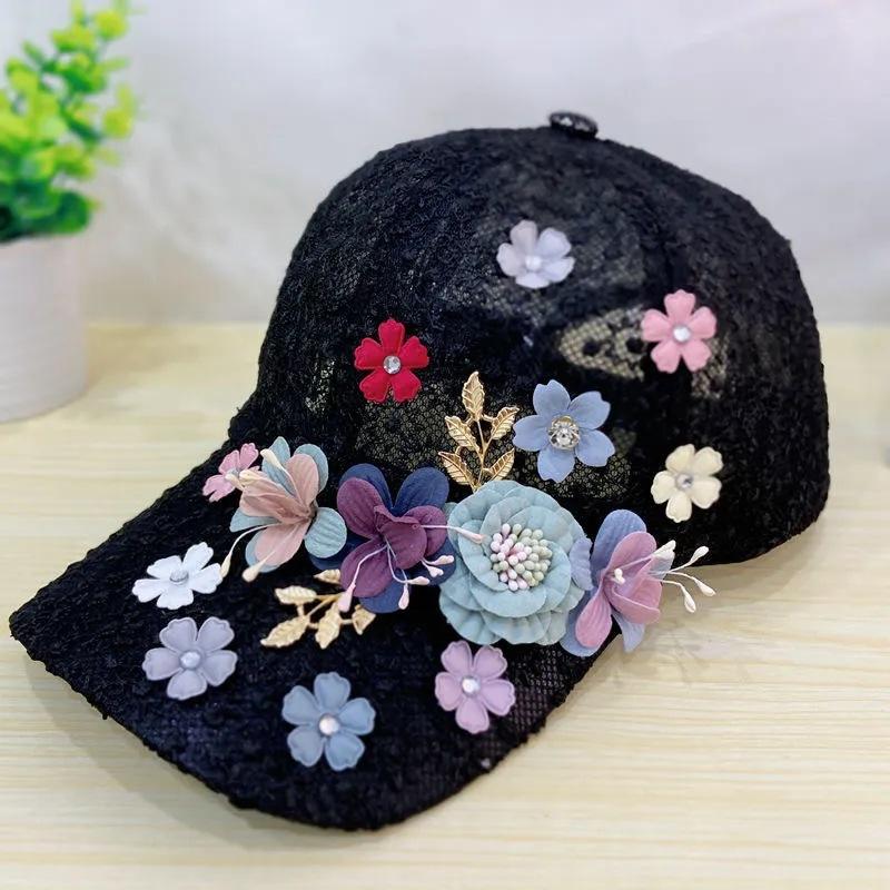 

Женская бейсболка от солнца из сетки, ручной работы, с трехмерным цветком, милая и симпатичная шляпа от солнца adjustable чёрный