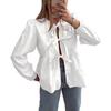 Short Sleeve 2025 European and American Women Clothes Street Fashion Bow Long Sleeve Shirts Long Sleeve Shirt