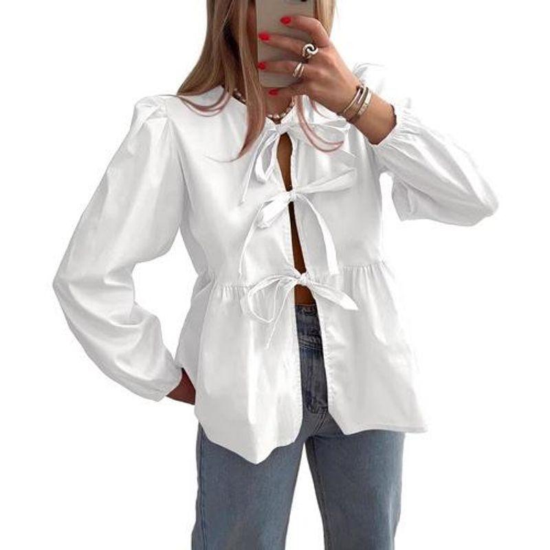 Short sleeve 2025 European and American Women clothes Street Fashion Bow Long sleeve Shirts Long Sleeve Shirt