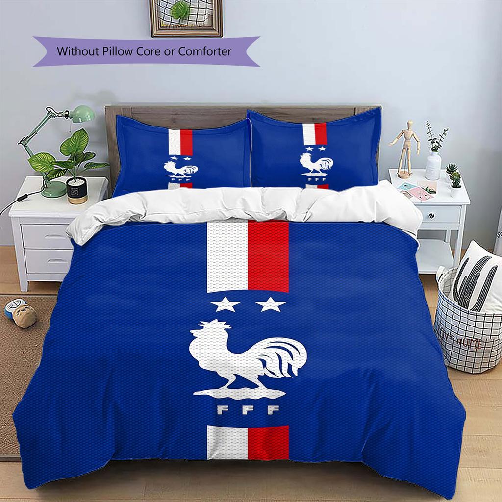 Literie à motif de l'équipe de France de football, Ensemble couette Housse de couette Taie d'oreiller Cadeau d'anniversaire pour la maison(1 housse de couette + 2 taies d'oreiller, sans garniture.)