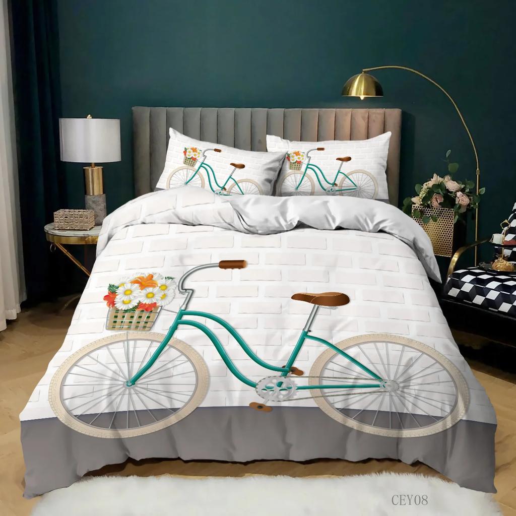 Bicycle Duvet Cover CollectionBike Sketch Artwork Decorative 3 Piece Bedding Collection With 2 Pillow ShamsQueen King Size With Quilt Cover