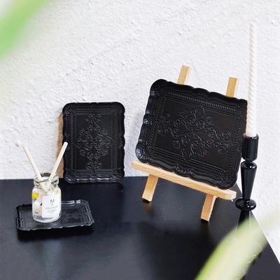 1Pcs Doll House Mini Rock Pattern Beef Plate Kitchen Tableware Decor Dollhouse Miniature Rectangular Dinner Tray Kid Friendly Entertaining Fun Play