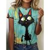 Turquoise Pop Art Cat Women's Tee - Bold Black Cat & Drip Graphic, Edgy Artistic Print Design for Casual Daily Wear