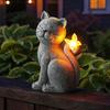 Outdoor Solar Garden Statue Cat Statue, Cute Sculpture with Butterfly Light, Induction Pathway Light Waterproof Resin Animal for Lawn Patio Yard Decor