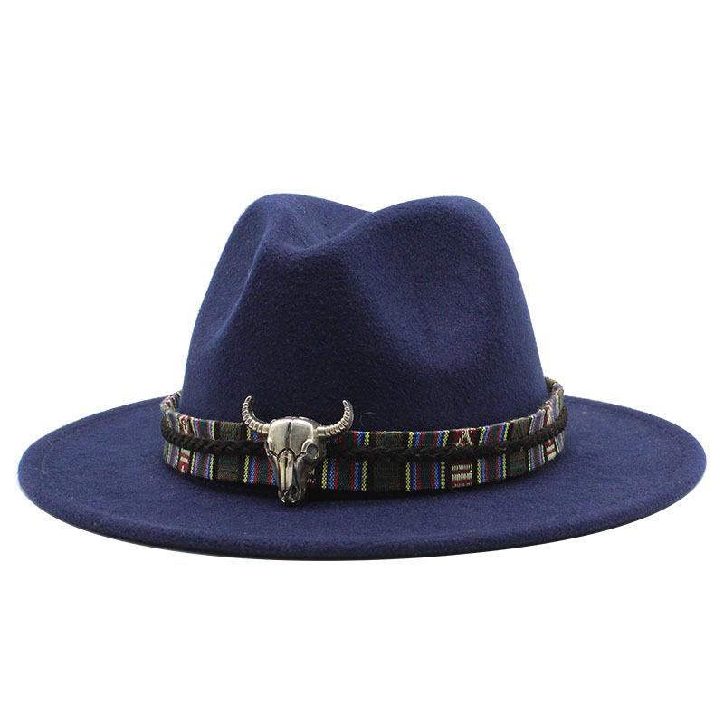 Woolen Jazz Top Hat Women'S Minority Style Flat-Brimmed Big Eaves Hat