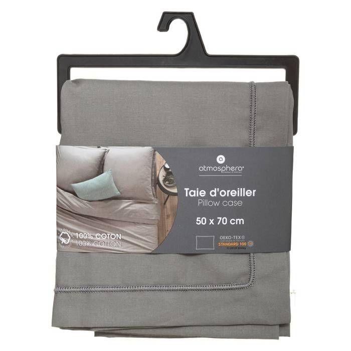 Taie d oreiller "Carina" coton gris souris 50x70cm - Atmosphera createur d'interieur