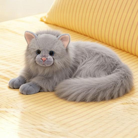 Realistic Cat Plush Toy Lifelike Stuffed Animal Cat Doll Soft Fluffy Cat Throw Pillow Gift for Adults Kids Youth
