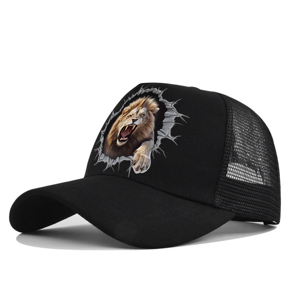 Unisex Lion Animal Print Washed Retro Soft Top Baseball Cap, Adjustable Brim Trucker Hat for Outdoor Activities and Fishing