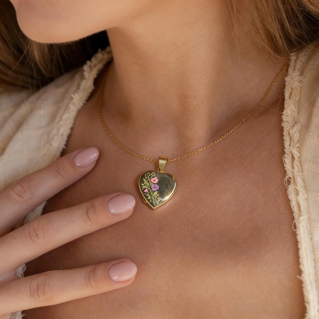 Colorful Small Flower Love Opening And Closing Photo Box Necklace Niche Pattern Personalized Literary Valentine'S Day Necklace