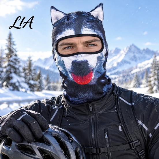 Comfortable Head Mask 3D Animal Ears Balaclava, Cat Dog Snow Leopard Face for Print Halloween, Cosplay Full Cover Outdoor Cycling Skiing Breathable