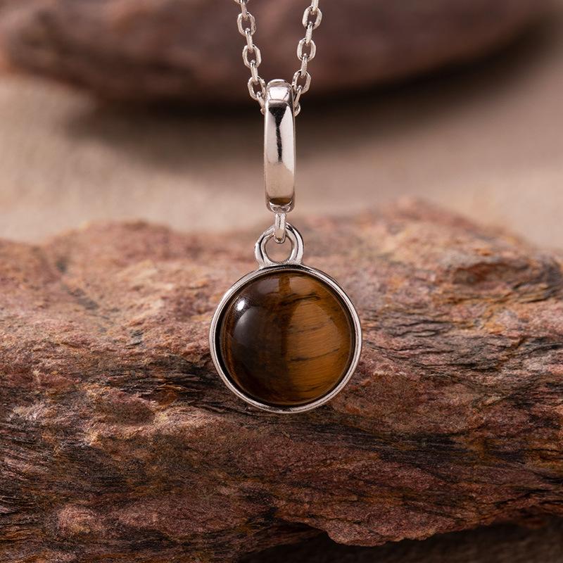 Minimalist Style Natural Hetian Jade Tiger Eye Blue Gold Agate Colored Treasure Pendant Necklace Women'S S925 Sterling Silver New Earrings