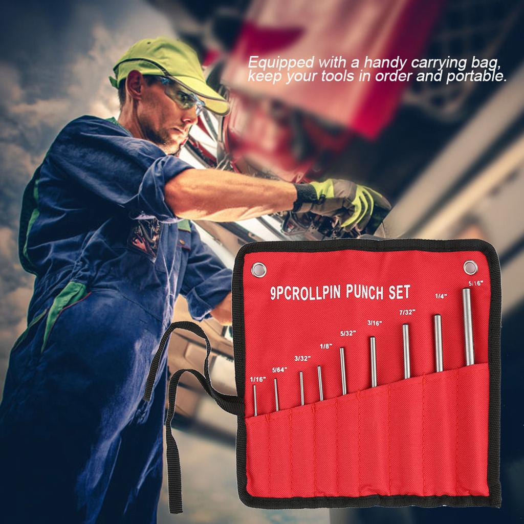 9PCS Durable Steel Roll Pin Punch Set Mechanics Professional Tool Kit