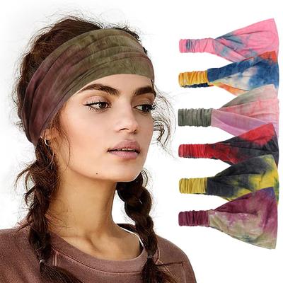 Dámská Tie-Dye čelenka na jógu: Elastický, Široký Sportovní a Fitness Doplněk do Vlasů