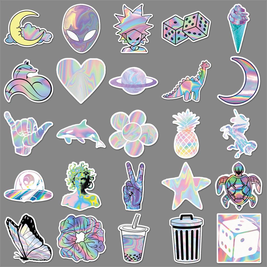 50 Holographic Laser Doodle Personality Colorful Trend Creative Suitcase Mobile Phone Water Cup Car Stickers