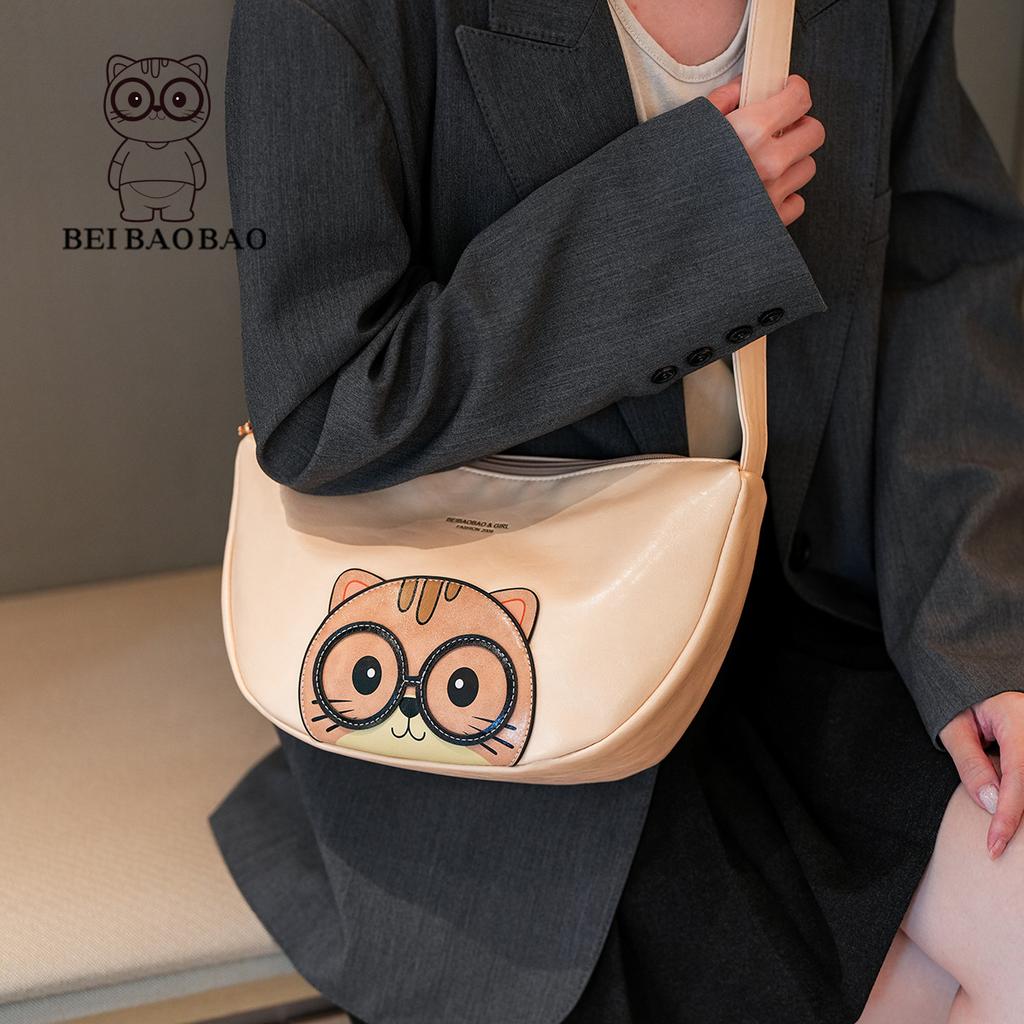 New Retro Cute Cartoon Women's Bag Solid Color Large Capacity Single Shoulder Crossbody Bag Women's Bag
