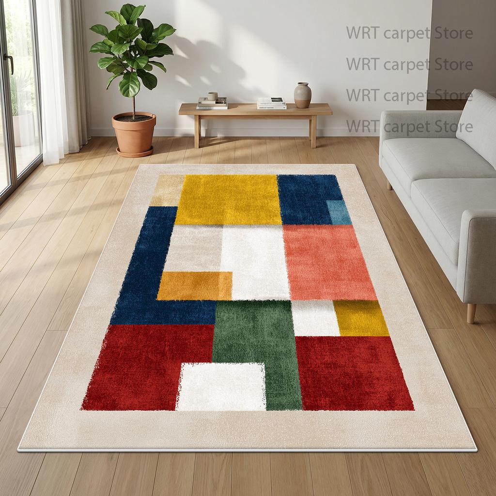 Nordic Minimalism Living Room Carpet Geometric Color Block Decoration Rug 140x200 Non-slip Washable Floor Mat izable Soft