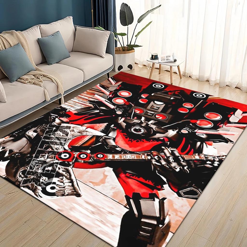Tappeto Tappeto 3D Skibidi Toilet Speakerman Cameraman TVman per Soggiorno Camera da Letto Casa Decorazione Divano, Tappetino Antiscivolo per Bambini