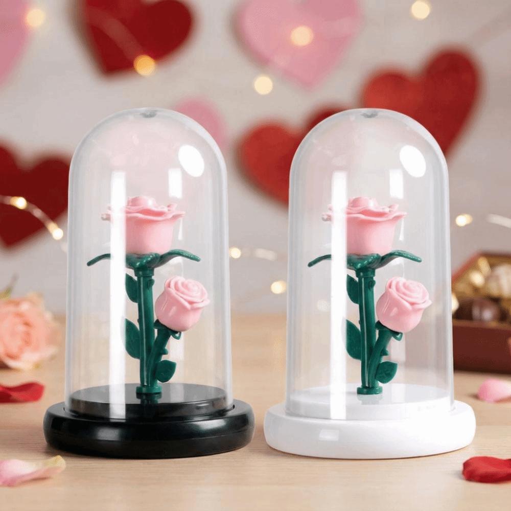 Romantic Eternal Rose Lamp Luminous Pink Rose Flower Night Light Creative with Lampshade Sleeping Lamp Wedding Decor