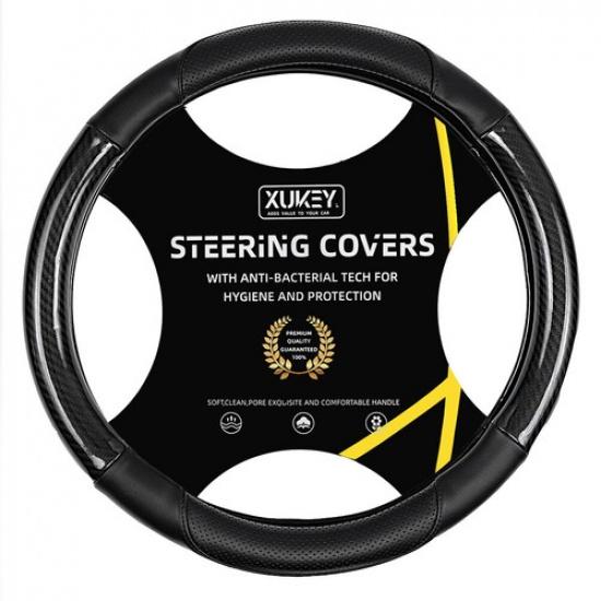 Carbon Fiber Car Steering Wheel Cover Black Leather Breathable Anti Slip 15    .