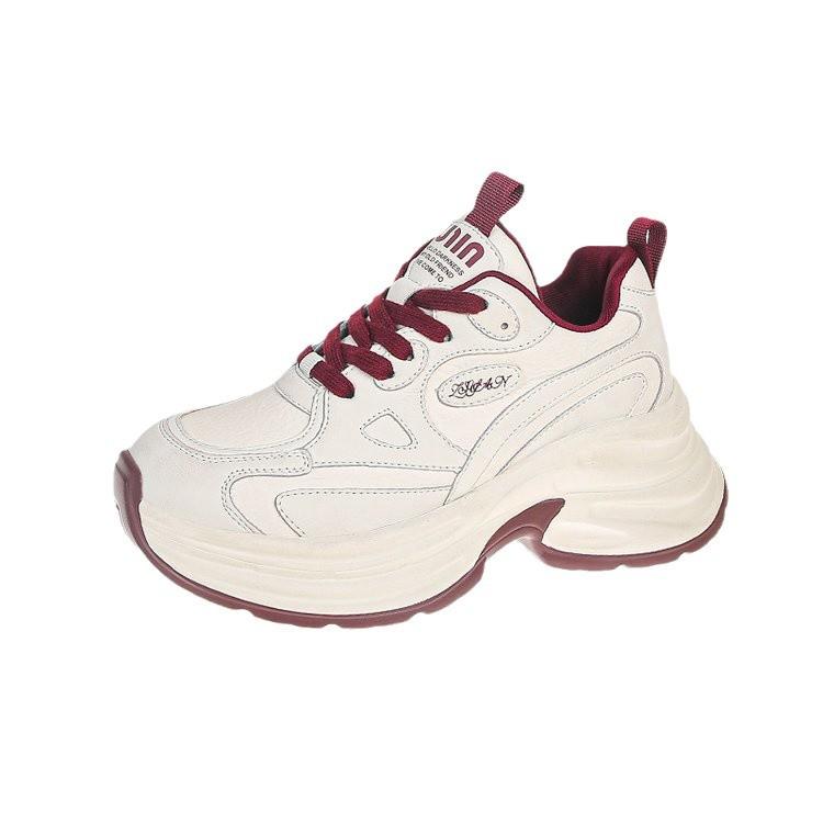 Muffin thick-soled small man increases height versatile dad shoes women's 2025 autumn and winter new round head leather sneakers
