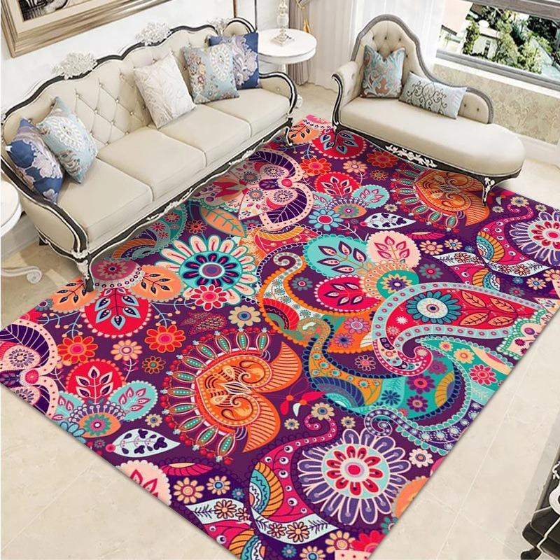 Retro Ethnic Style European-style Living Room Carpet Bohemian Non-slip Coffee Table Carpet Household Easy-to-take Crystal Velvet Carpet