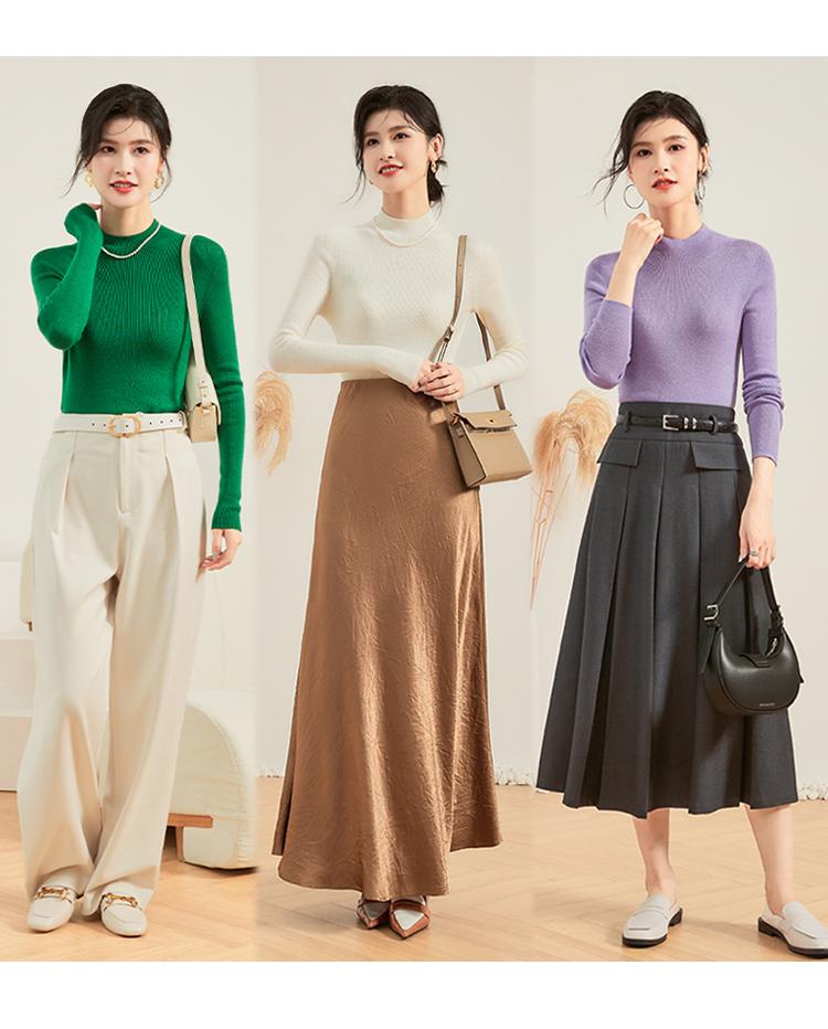 Wardrobe BI Comfortable Base Spring and Autumn Sheep Wool Half High Collar Long Sleeve Solid Color Versatile Women's Woolen Sweater