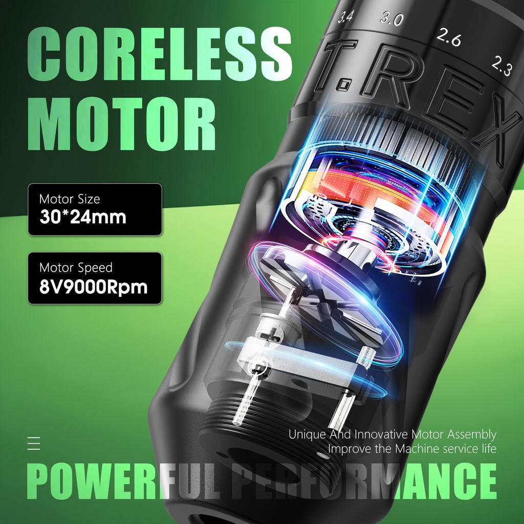 Bezdrátová rotační tetovací pistole Tattoo Pen Machine s 1600mAh baterií Smart Display, nastavitelná na 7 délek, různá tetování