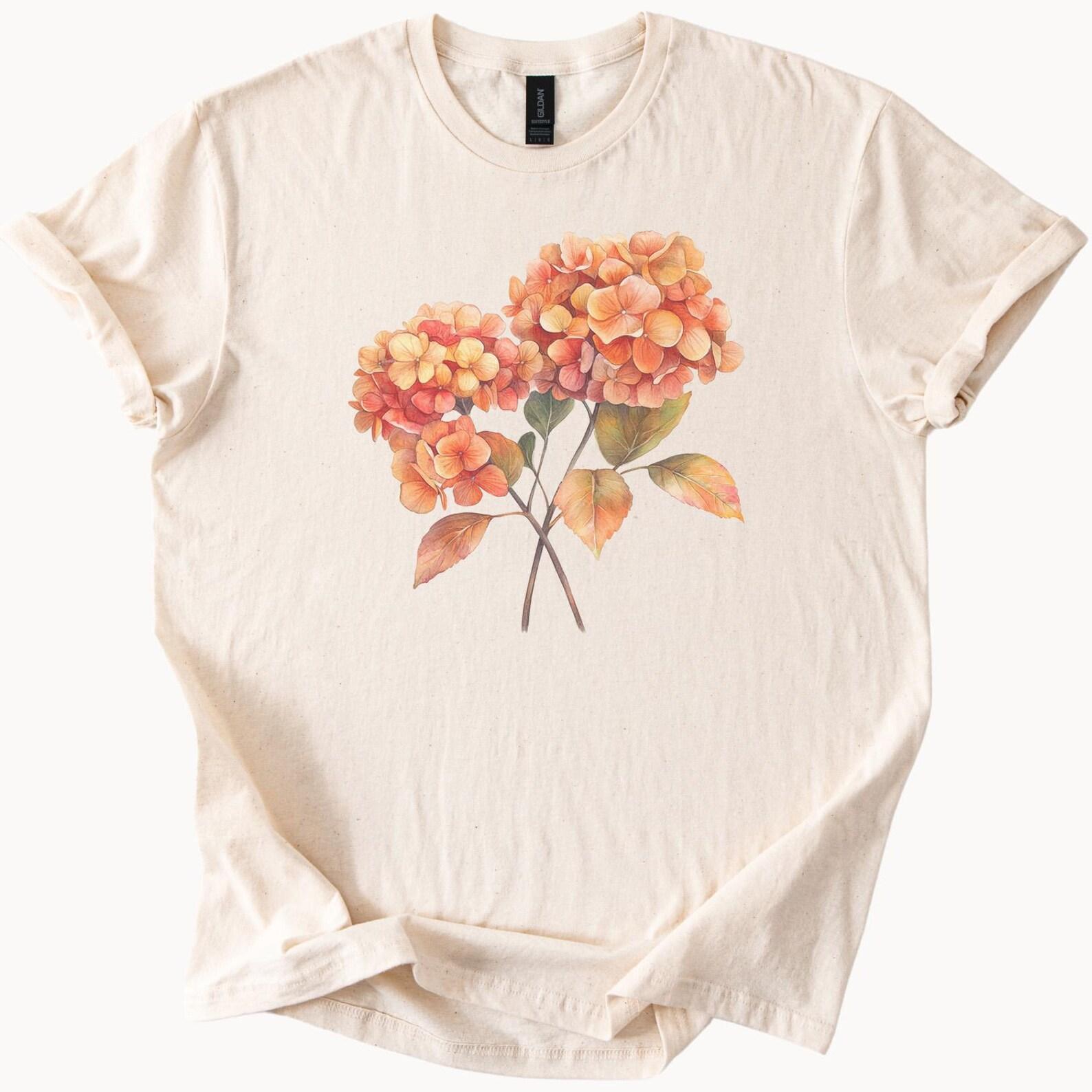 Hydrangea Flower Graphic T Shirt Watercolor Floral Tee Shirt Botanical Art Shirt Nature Inspired Flower Shirt Fall Aesthetic Shirt 150