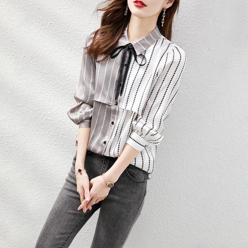 Srcr Women s Color-Block Spliced Long-Sleeve Blouse M
