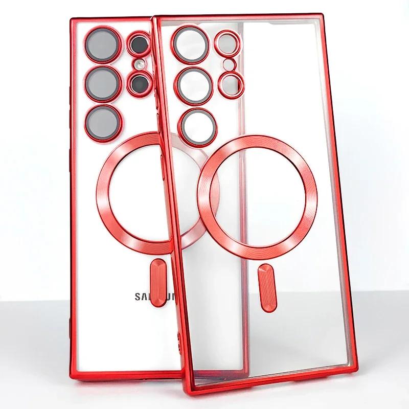 Luxury Plating for Magsafe Magnetic Wireless Charging Case for Samsung Galaxy S25 S24 S23 S22 S21 FE Plus Note 10 20 Ultra Cover