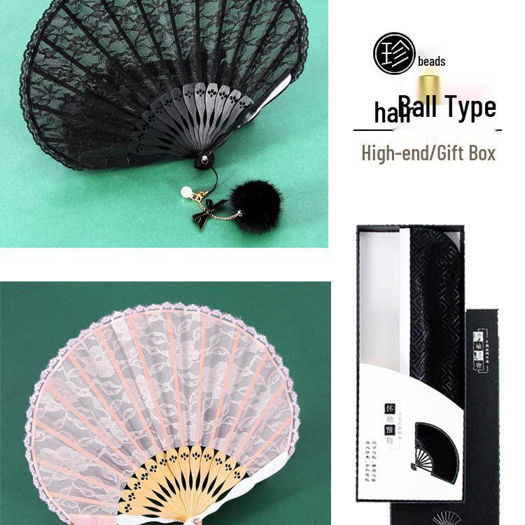 Chinese-Style Women's Qipao Lace Folding Fan - Portable Summer Dance Fan