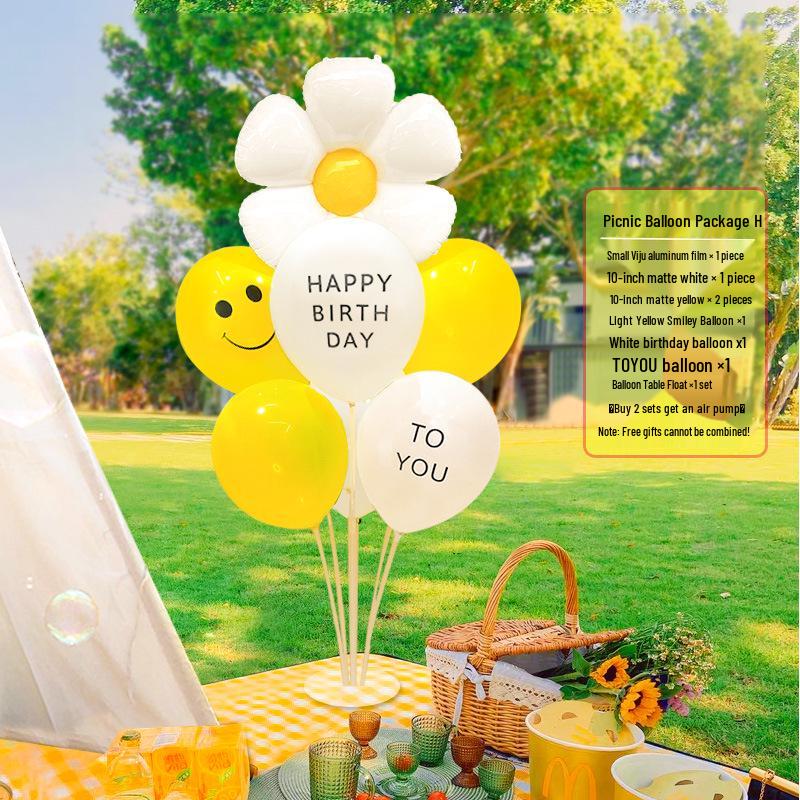 Smiley Daisy Balloon Set: Picnic & Birthday Photo Props for Kids
