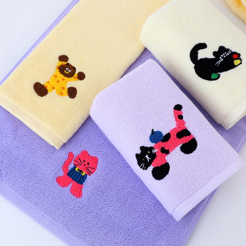 Cartoon Embroidery Pure Cotton Towel Couple Face Towel Cartoon Cat Full Cotton Face Towel Hand Towel Full Cotton Face Towel