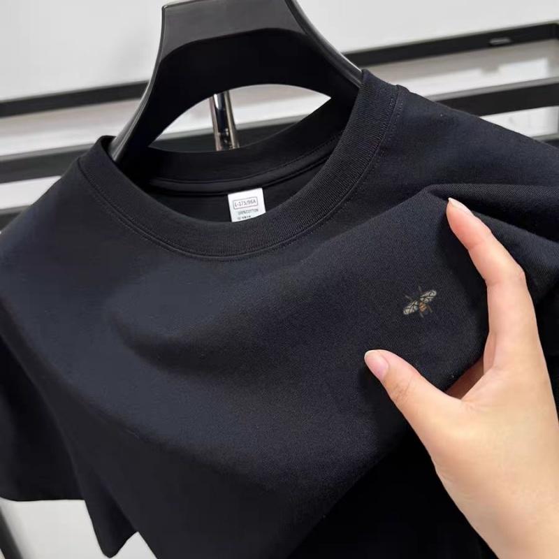 Wovey Katoen Hoge Kwaliteit Heren O-hals Korte Mouw T-shirt Zomer Verfijnde Bij Print Mode Casual Sport Trend Herenkleding XXXL zwart