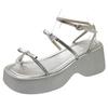 Silver Sandals Women's 2025 New Summer Wear Exquisite Roman Straps Thick Sole Heightening French Style Skirt Fashion