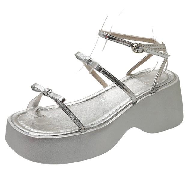 Silver Sandals Women's 2025 New Summer Wear Exquisite Roman Straps Thick Sole Heightening French Style Skirt Fashion