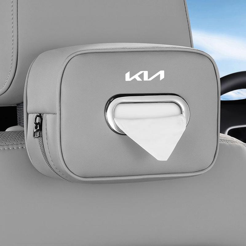 Car Leather Tissue Box Storage Case Organizer For KIA EV6 EV9 Sorento Ceed Stinger Forte Niro Soul Cerato Stonic RIO K9 Picanto