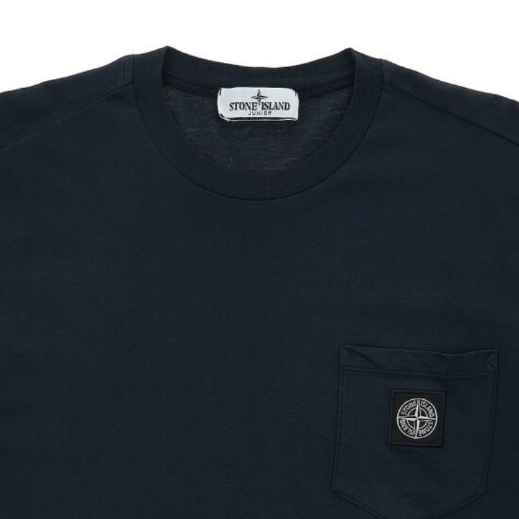 Stone Island T-Shirt Ss23 Solid Color Round Neck Patch Pocket Short Sleeve Kids Tops Black 781620347-V0020