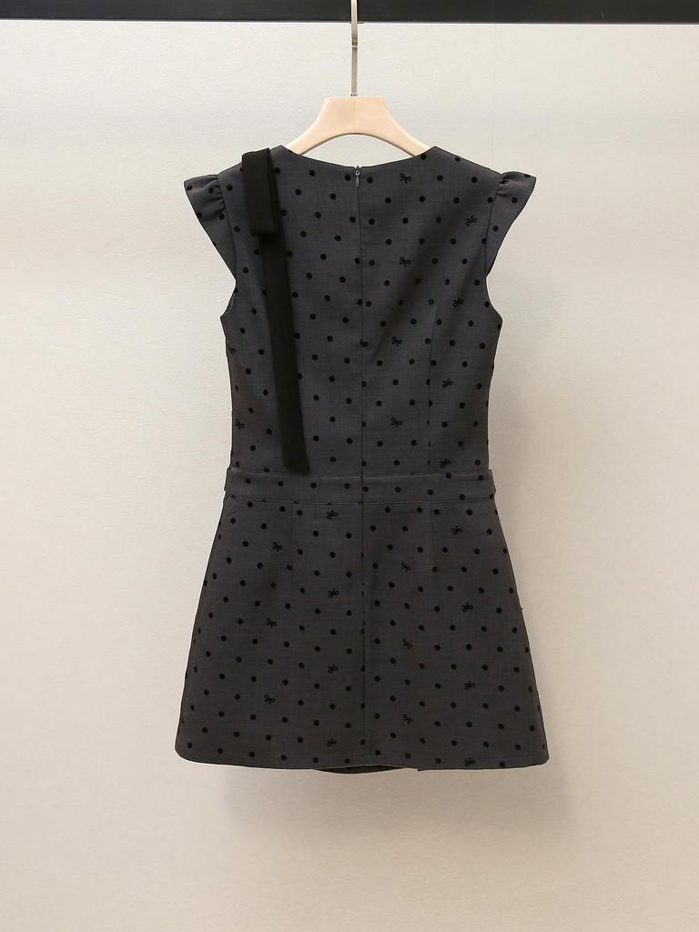 High-End Women's Autumn Polka Dot Dress with Ruffle Sleeves and Bow
