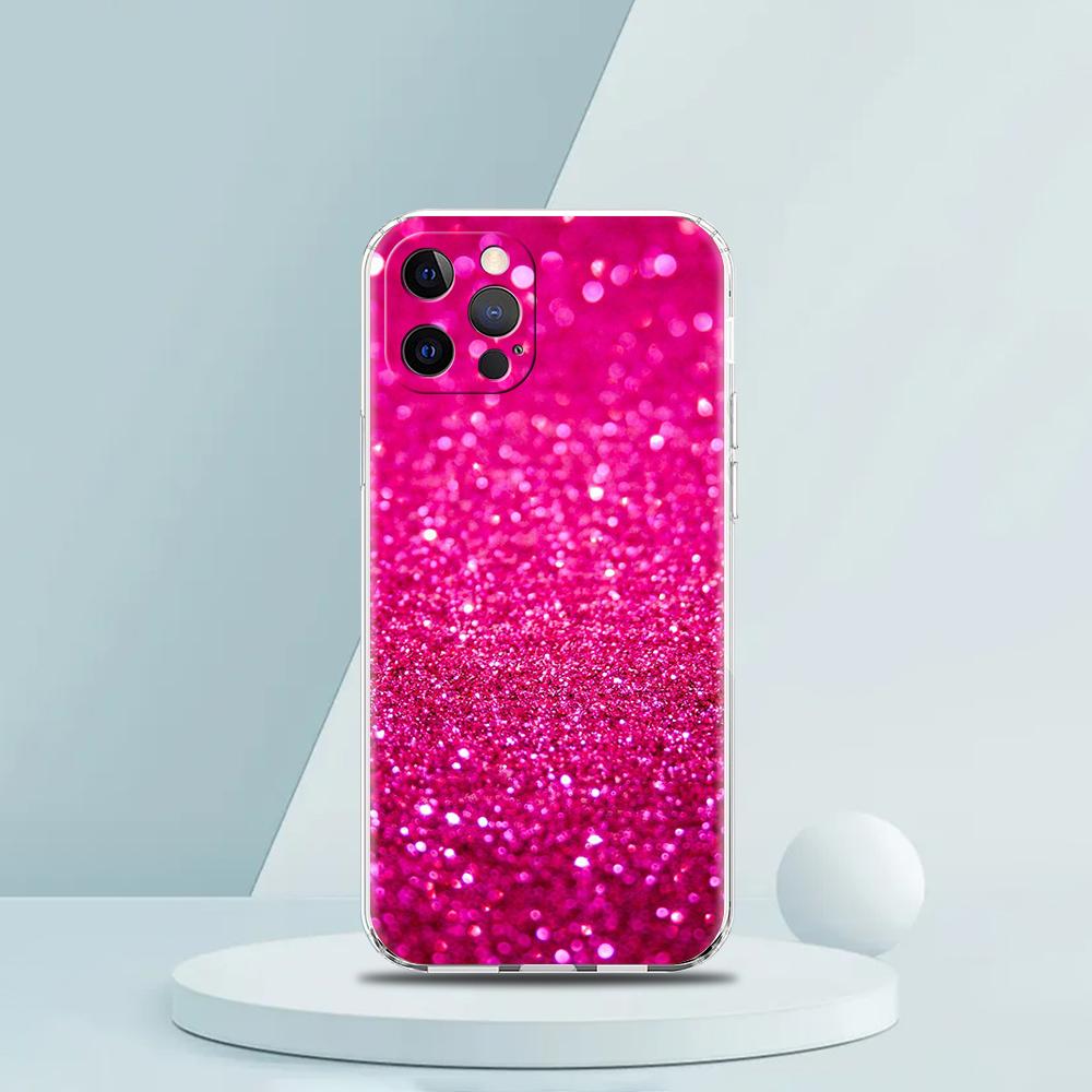 Pink Glitter Soft Transparent Phone Case Cover for iPhone 16 15 14 13 12 11 Pro Max XR 8 7 Plus XS Max Shockproof Shell Fundas