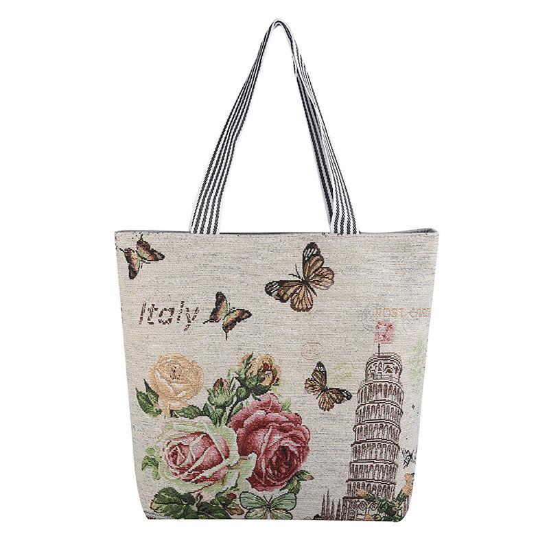 Cat Canvas Tote Bag With Embroidery For Casual Travel And Shopping