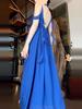 Elegant Blue Spaghetti Strap Halter Neck Maxi Dress for Women - 2026 Summer Resort Collection, Sanya