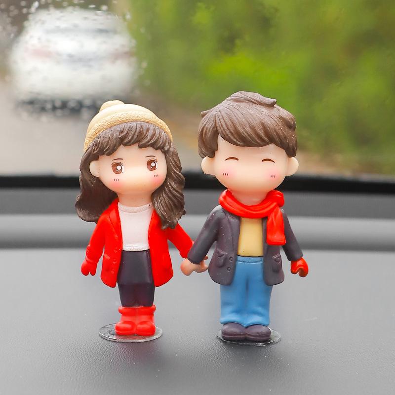 Car Decoration Model Accessories Cute Winter Couple Cartoon Accessories Car Interior Center Console Decoration