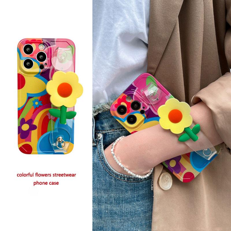 Silicone Phone Case For iPhone 12 11 14 15 Pro 13 Max Plus 2023 Daisy Flower With Lanyard Neck Strap Case Fashion Holder Cover