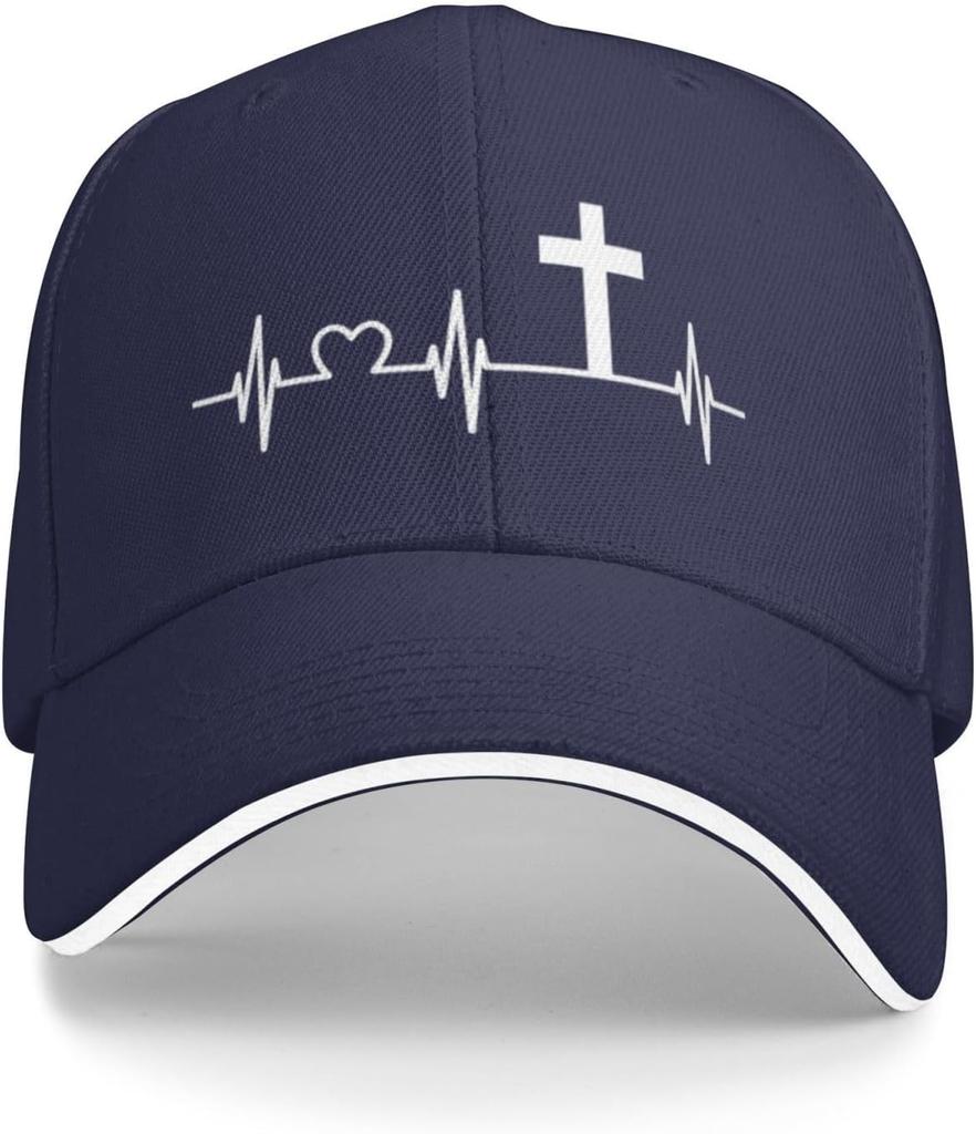 Heartbeat Cross Faith ECG Line Christian Baseball Cap Adjustable Cotton Casual God Love Hat