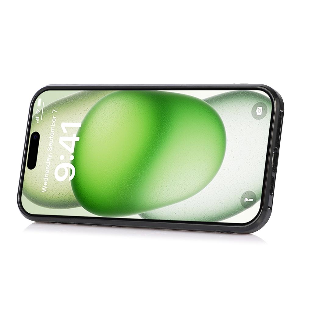 For iPhone 16 Pro Max Case Card Holder Kickstand PU Leather + TPU Phone Cover with Shoulder Strap