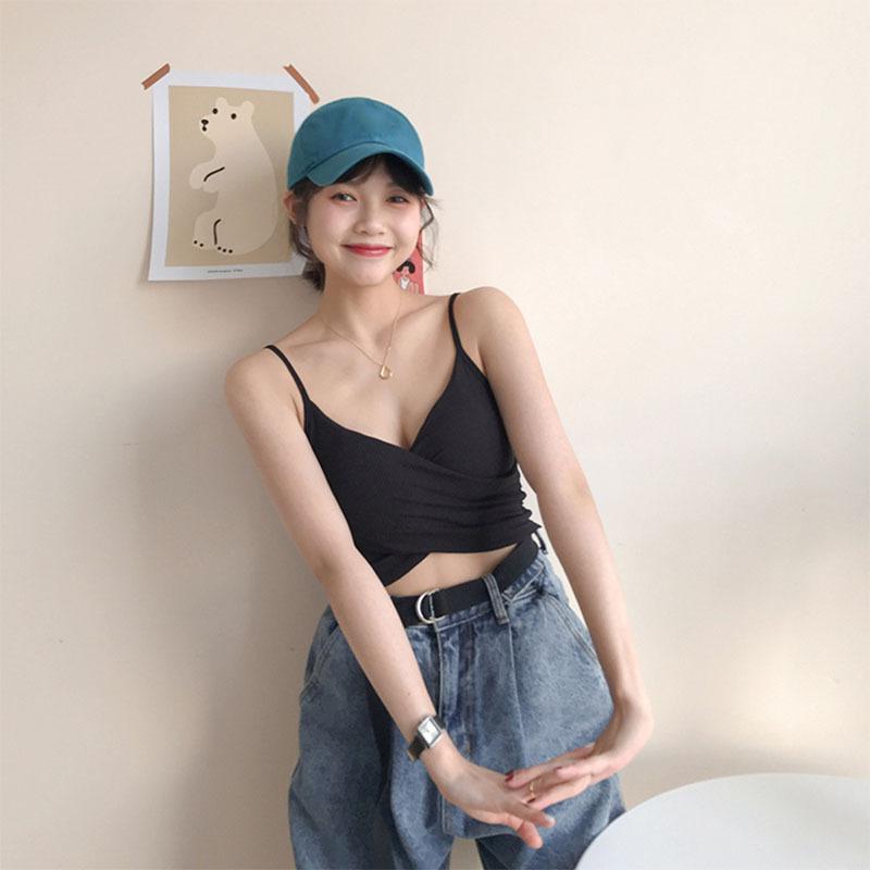 Tank Top Knit Halter Crop Tops Women Summer Camis Backless Cross Design Camisole Fashion Tube Female Sleeveless Cropped Vest